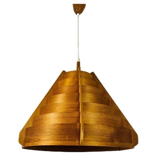 Mid-Century Modern Wooden Pendant Lamp by Hans-Agne Jakobsson, Sweden, 1960s For Sale