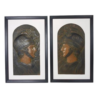 Vienna Secession Art Nouveau Spartans Relief Panels attributed to Georg Klimt, 1900, Set of 2 For Sale