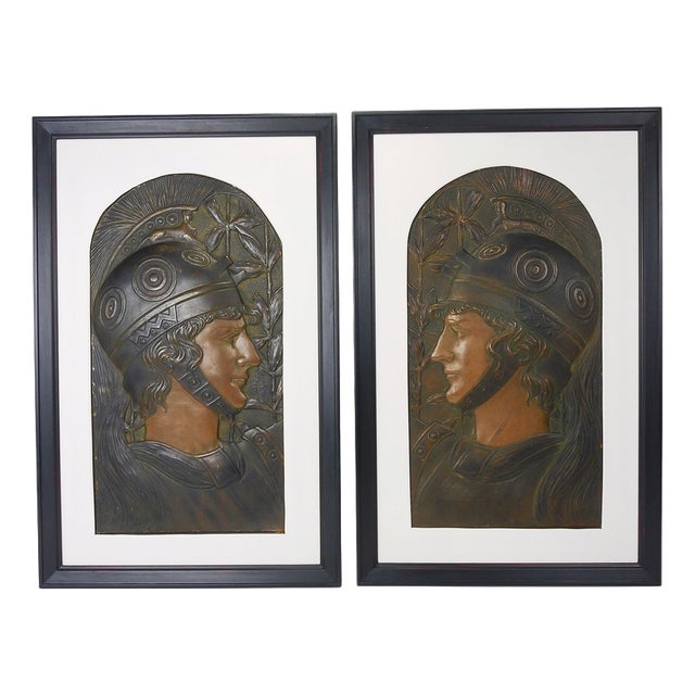 Vienna Secession Art Nouveau Spartans Relief Panels attributed to Georg Klimt, 1900, Set of 2 For Sale