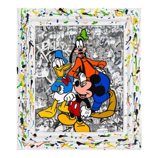 Jozza, Clubhouse Friends, Unique Mixed Media on Canvas With Painted Frame, Disney For Sale