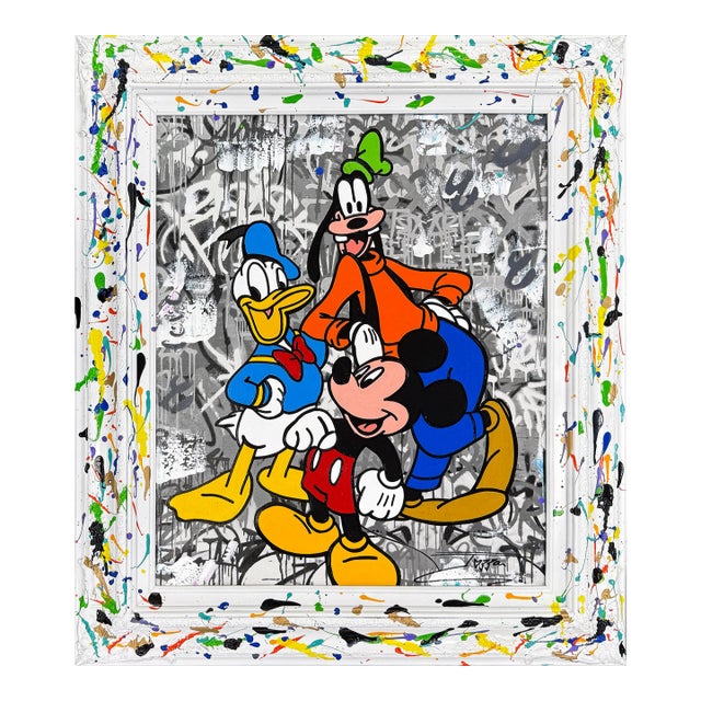 Jozza, Clubhouse Friends, Unique Mixed Media on Canvas With Painted Frame, Disney For Sale