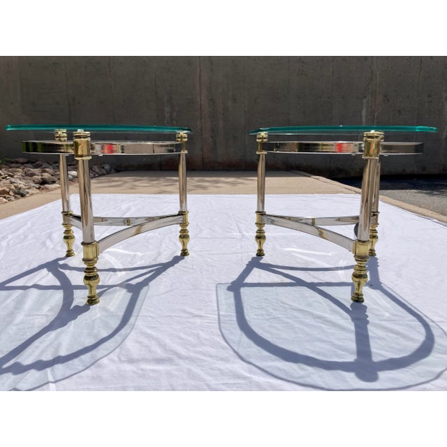 Jansen Style Chrome & Brass Demi-Lune End Tables in Baguès For Sale - Image 13 of 13