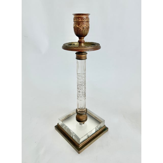 Metal 19th C French Restoration Gilt Bronze & Cut Crystal Candlesticks - A Pair For Sale - Image 7 of 13