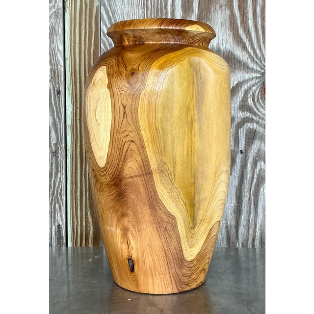 Late 20th Century Vintage Boho Turned Wood Tall Vase For Sale - Image 5 of 6