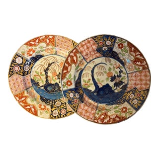 Antique Early 19th Century Coalport Imari Porcelain Dinner Plates in the Rock and Tree Pattern Circa 1805 - a Pair For Sale