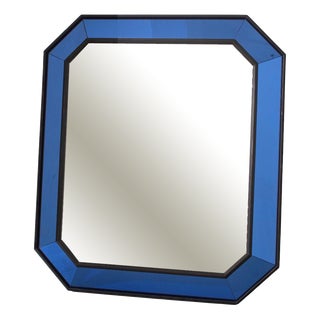 Mid-Century Italian Cushion Mirror in Blue Glass Frame For Sale