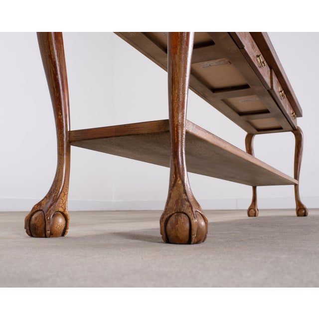 English Queen Anne Style Walnut Two-Tier Console Table 6 Ft For Sale - Image 17 of 18