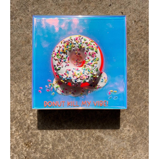 Early 21st Century S Donut Kill My Vibe #2 by Ana Hefco | Mixed Media on Wood Featuring a Colorful Donut For Sale - Image 5 of 5