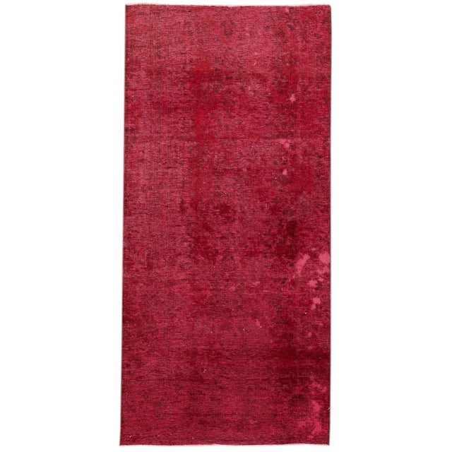 Ruby Red Mid 20th Century Vintage Overdyed Scatter Wool Rug For Sale - Image 8 of 8