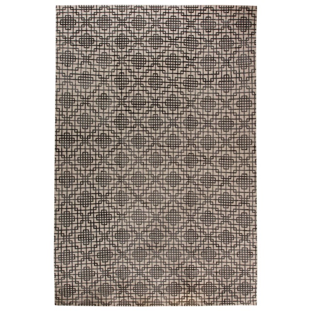 Modern Geometric Tibetan Silk Rug in Art Deco Style by Doris Leslie Blau For Sale