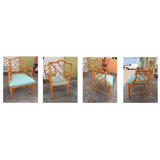 Wood Set of Four Vintage Century Faux Bamboo Dining Armchairs in the Chinese Chippendale Style For Sale - Image 7 of 9