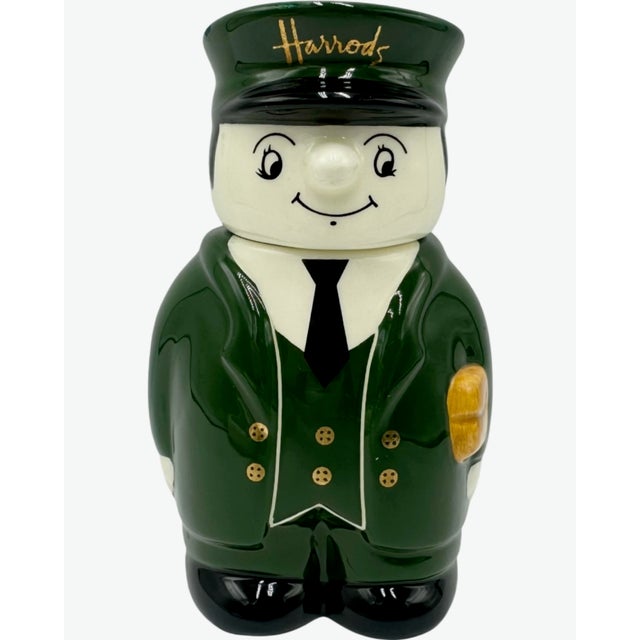 Vintage Harrods London Doorman Green Bellhop Ceramic Canister For Sale - Image 10 of 10