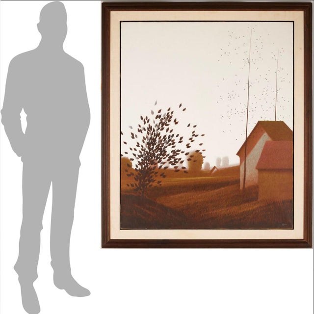 Wood Early 20th Century Large Robert Kipniss Oil Landscape, Sheds & Trees For Sale - Image 7 of 7