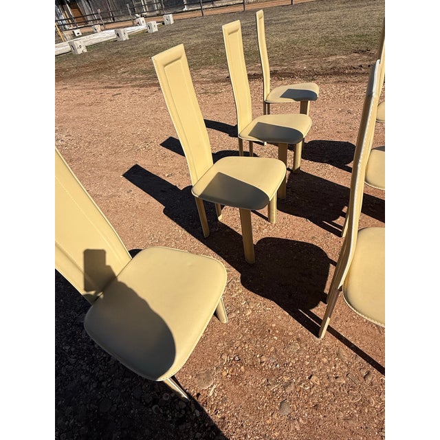 1980s Set of 8 Biege Leather Postmodern Dining Chairs For Sale - Image 6 of 12