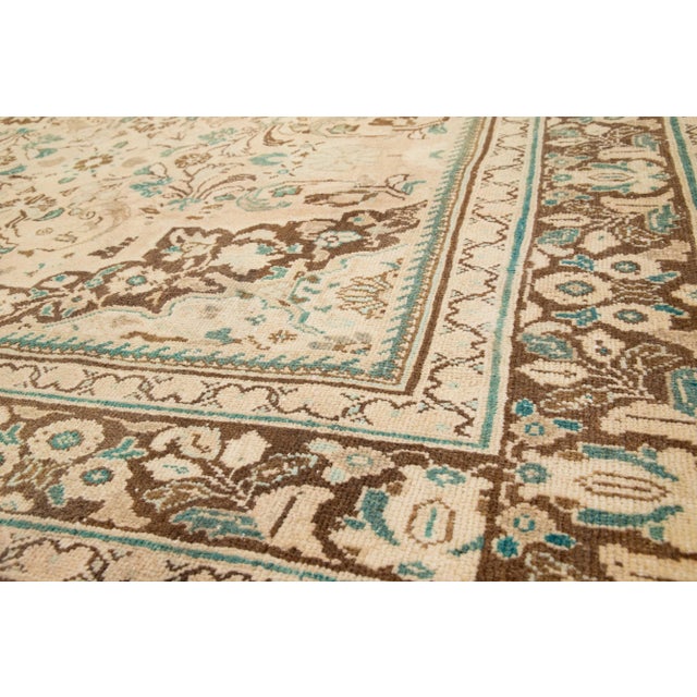 Persian 1940s Vintage Persian Mahal Wool Rug Handmade With Tan Color Field For Sale - Image 3 of 9