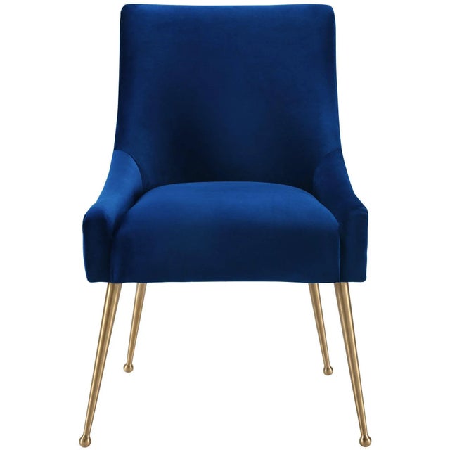 Transitional Beatrix Navy Velvet Side Chair with Gold Legs For Sale - Image 3 of 9