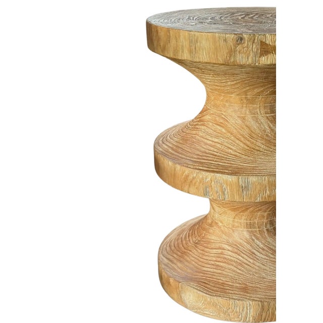 Contemporary Round Teak Wood Side Table, Natural Finish, Modern Organic For Sale - Image 3 of 8