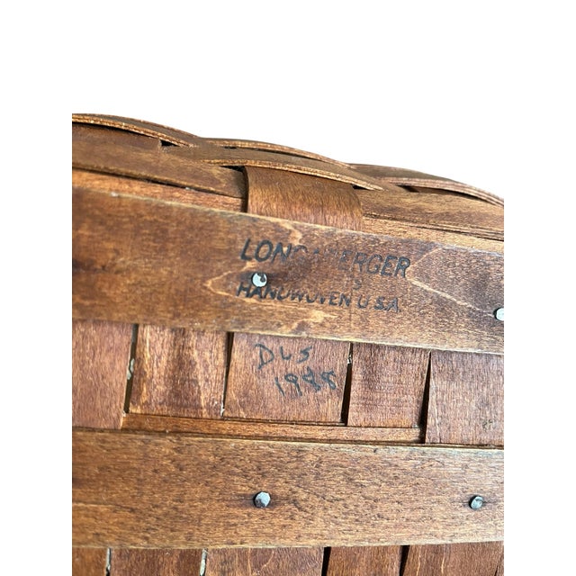 Farmhouse Vintage Longaberger Handwoven Maple Wood Basket Brown Farmhouse Rustic Traditional For Sale - Image 3 of 8