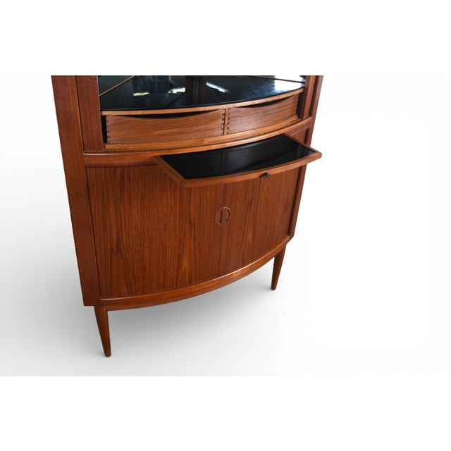Mid-Century Modern Mid 20th Century Johannes Andersen Bow Front Tambour Corner Unit in Teak, Attributed For Sale - Image 3 of 11