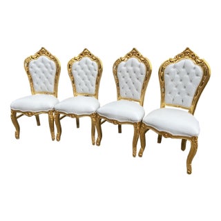 Late 20th Italian Baroque Gold Beech Dining Chairs Set 4 For Sale