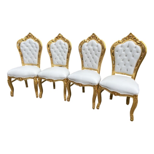 Late 20th Italian Baroque Gold Beech Dining Chairs Set 4 For Sale