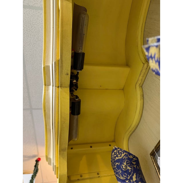 Yellow Vintage Drexel Heritage French Provincial Painted Breakfront Cabinet For Sale - Image 8 of 10