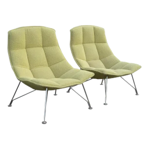 Knoll Mid Century Modern Upholstered and Chrome Lounge Chairs - a Pair
