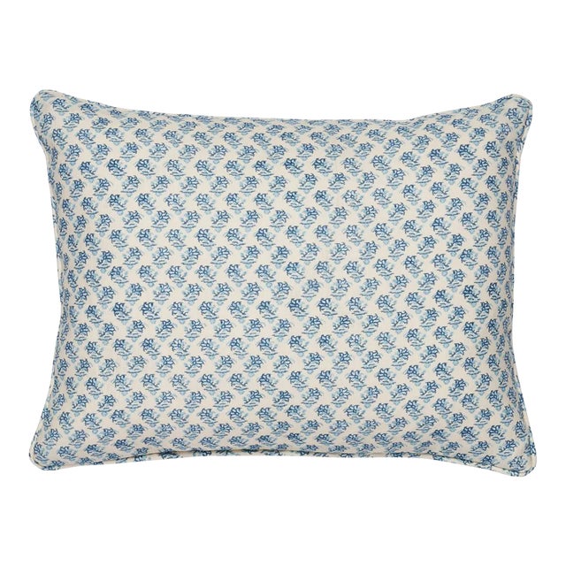 Schumacher x Mark D. Sikes Oleander Indoor/Outdoor 16” Lumbar Pillow in Indigo For Sale