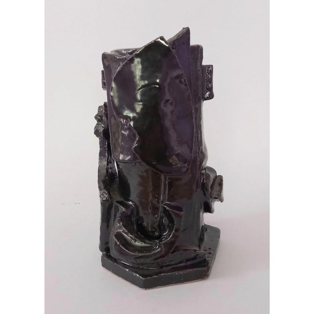 Contemporary glazed earthenware vase by Diane Grant. Hand built ceramic, high quality glossy black glaze. Signed underside...