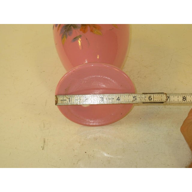 Late 19th Century Vase Victorian Pink Cased Glass with Hand Painted Enamel Bird & Flowers For Sale - Image 10 of 12