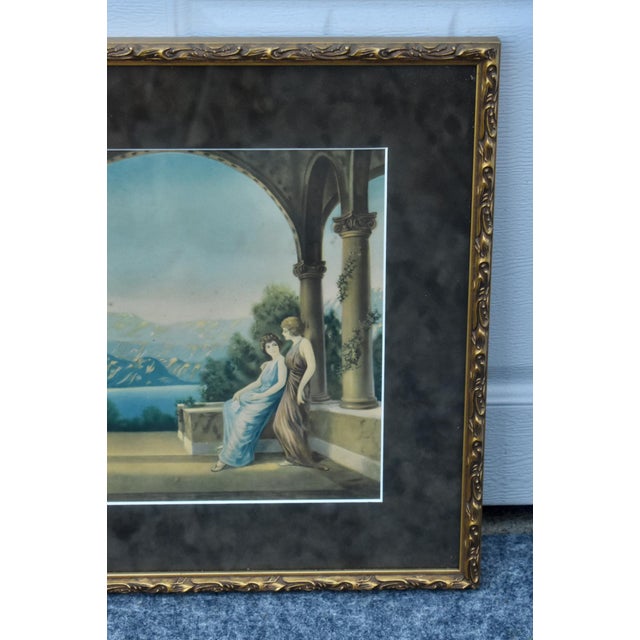 1980s Vintage Twilight Lithograph Matted Print Framed Art Deco Uv Glass 1980s For Sale - Image 5 of 13