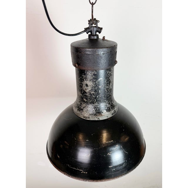 Large Industrial Black Factory Pendant Lamp with Cast Iron Top from Elektrosvit, 1950s For Sale - Image 9 of 18