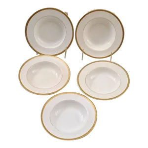 Early 1900s Minton H969 for Burley & Co. Gold Encrusted Sunburst Scroll Dessert Bowls- Set of 5