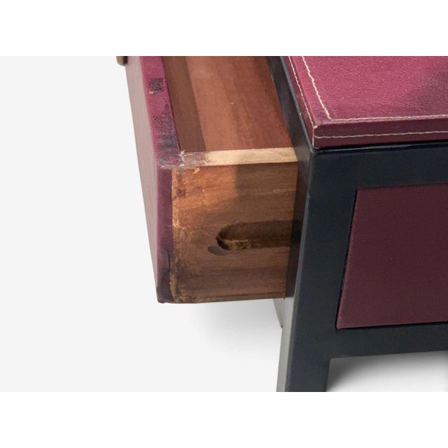 Jean-Michel Frank Style, Nightstands, Burgundy Leather, Iron For Sale - Image 10 of 12
