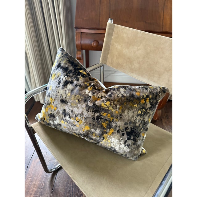 Lumbar throw pillow in velvet fabric by Dransfield and Ross New York. Size 20x14. Includes down insert.