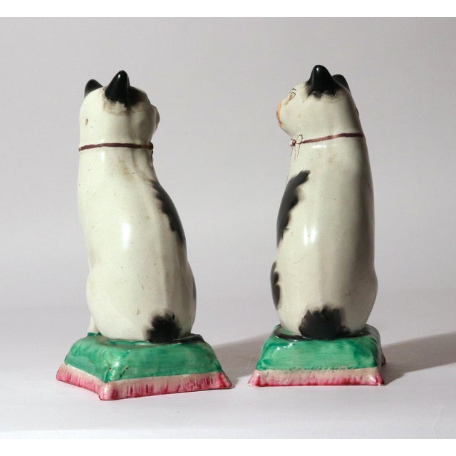 Pair of Staffordshire Pottery Seated Cats on Cushions For Sale In Philadelphia - Image 6 of 12