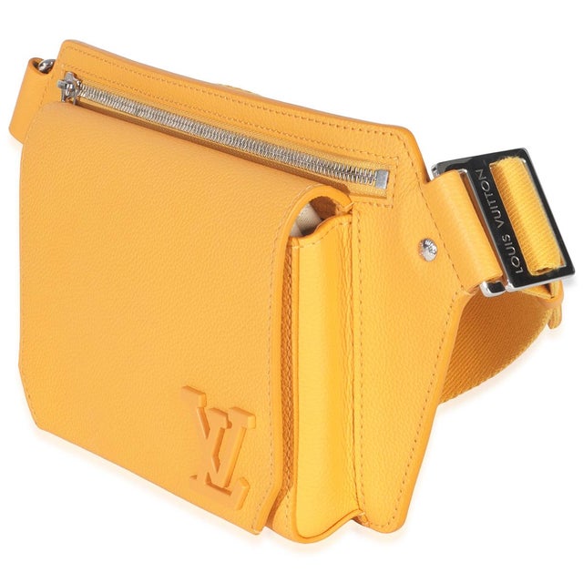 Contemporary Safran Yellow Grained Calfskin Aerogram Takeoff Slingbag For Sale - Image 3 of 9