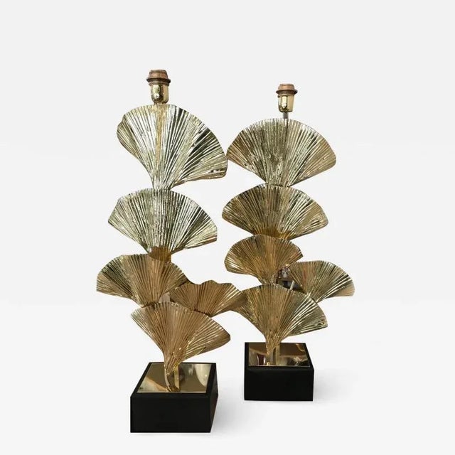 Ginko Biloba Table Lamps with Gold Brass Frame Leaves from Simoeng, Set of 2 For Sale - Image 5 of 5