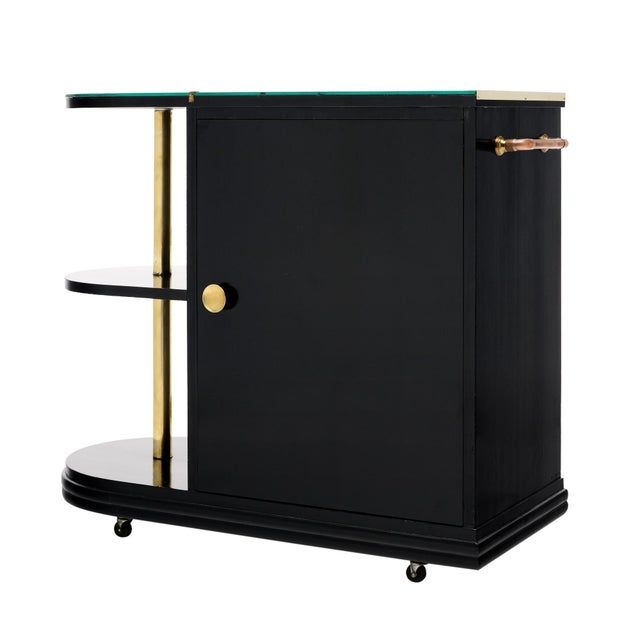 Art Deco Period French Ebonized Walnut Veneer Bar Cart For Sale - Image 4 of 9