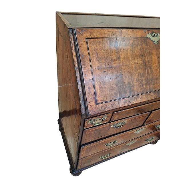 Wood Early 18th-Century Queen Anne/Georgian Walnut Slant-Front Bureau-Desk For Sale - Image 7 of 16