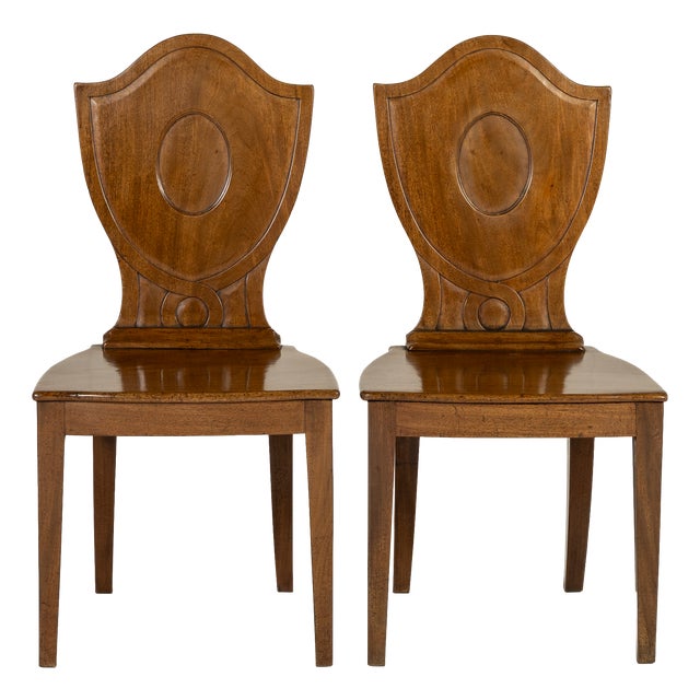 19th Century Regency Mahogany Hall Chairs, Set of 2 For Sale