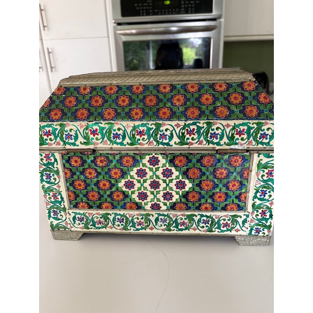 Art Nouveau Rare Enamel on Metal Handcrafted Cloisonné Decor Box ( Hinged) Enamel All-Over Silver Trim Wood Interior For Sale - Image 3 of 7
