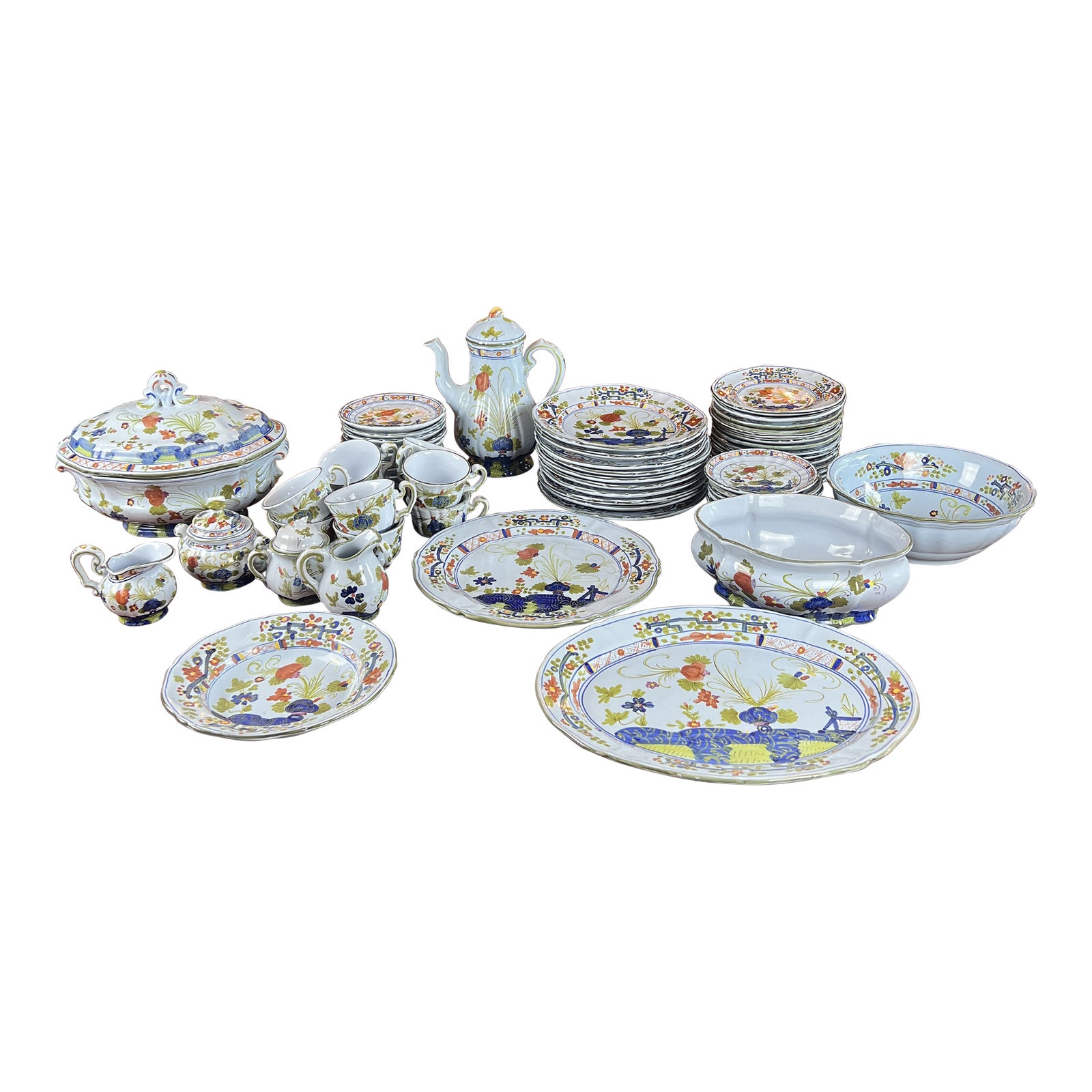 1970s 62 Piece Set of Italian Faenza Blue Carnation Pottery Chairish