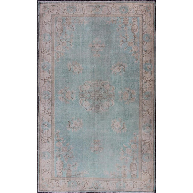 Textile Vintage Turkish Rug With Khotan Design in Sea Foam Blue, Taupe and Light Brown For Sale - Image 7 of 7