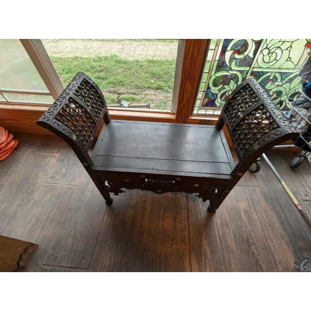 Shell Late 19th Century Moroccan Style Mother of Pearl Inlay Entry Bench For Sale - Image 7 of 12