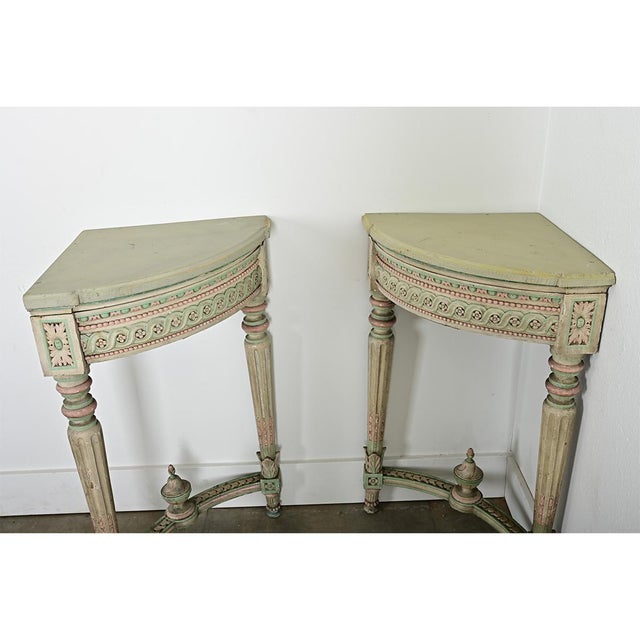 Early 20th Century French Pair of Louis XVI Style Corner Demilunes For Sale - Image 9 of 15