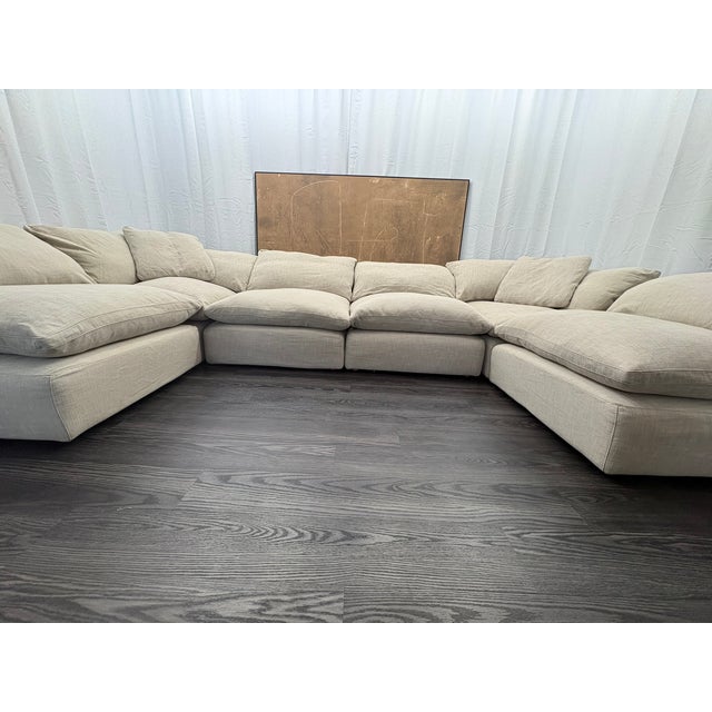 Wood Rh Cloud Modular Sectional 6-Piece Configuration | Perennials® Performance Textured Linen Weave | Warm Neutral For Sale - Image 7 of 18