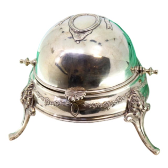 Silver Butter Dish with Glass Core and Engravings For Sale