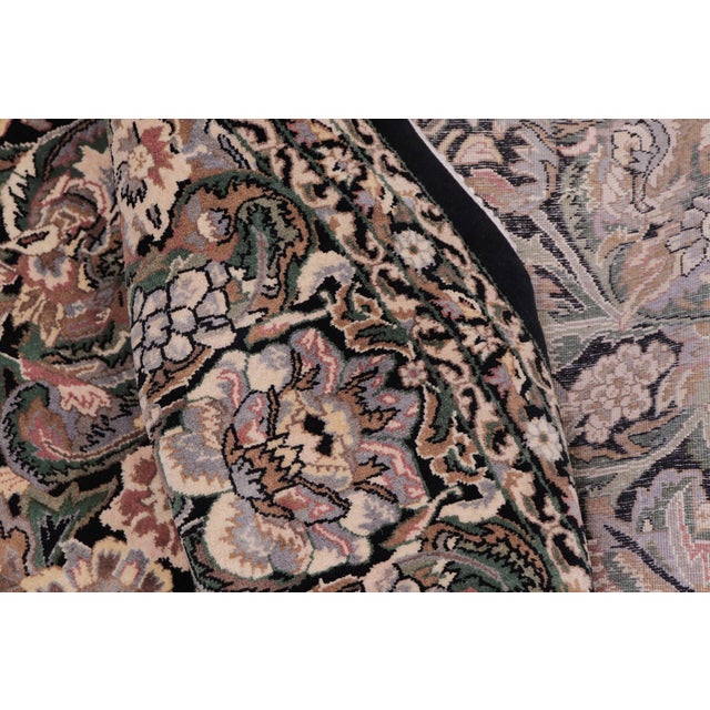 Black Shabby Chic 1990's Floral Pak-Persian Black/Gray Wool Round Rug- 7'11'' X 8'0'' For Sale - Image 8 of 9