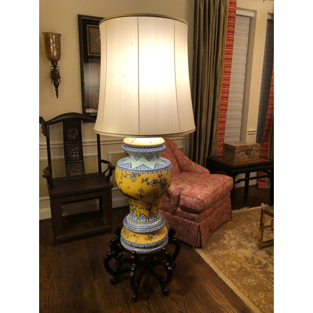 Chinese 1940s Glazed Ceramic Huge Chinese Lamp For Sale - Image 3 of 12